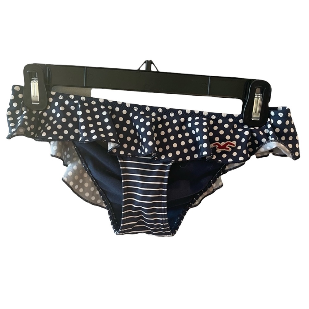 Hollister Ruffle bikini bottom in blue and white size XS